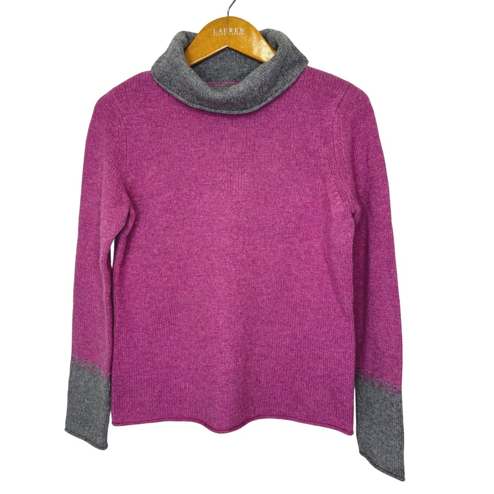 Deane & White Wool Cowl Neck Sweater Small Pink/Gray